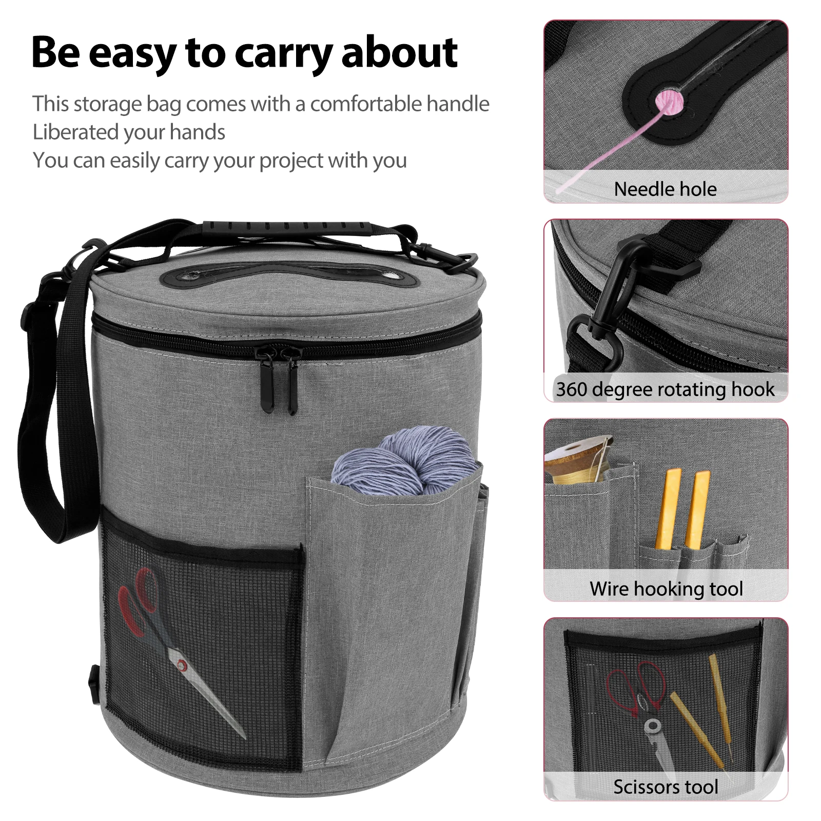 Knitting Tool Storage Bag Yarn Crochet Organizer Tote Bag Large Capacity Portable with Front Yarn Needles Hooks Pocket for Knitting Tool Organizer