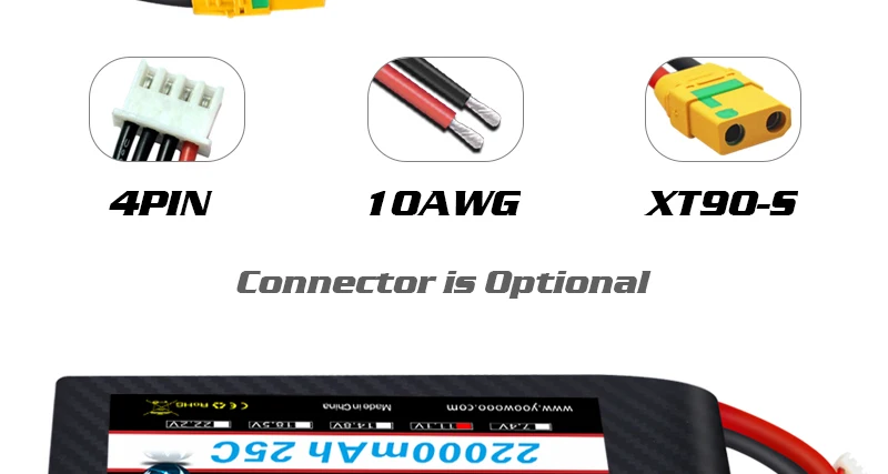 HRB Lipo 3S Battery, APIN 1OAWG XT9O-5 Connector i5 Optional Bo