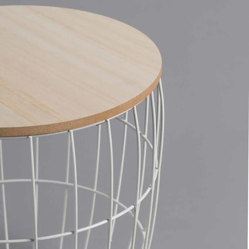 Thinia Home - Set 3 Tribal round coffee tables, metal/MDF, beige/white color, basket tables, Nordic style, dining room, lounge