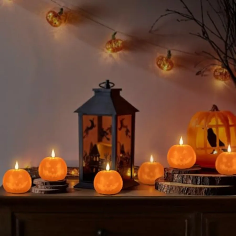 Halloween Rechargeable Flameless Candle with Timer Remote Control LED Realistic Wax Effect Pumpkin Lamp for Spooky Decor Ideal