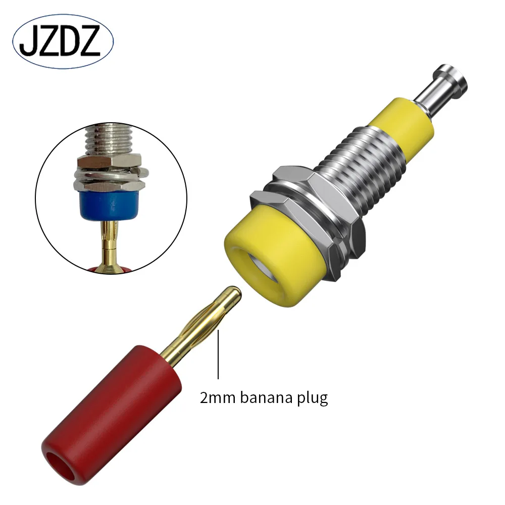 JZDZ 10pcs 2mm Banana Socket Binding Post M6 Terminal Nut Banana Plug Jack Electrical Connector Test Hole DIY Parts J.40006