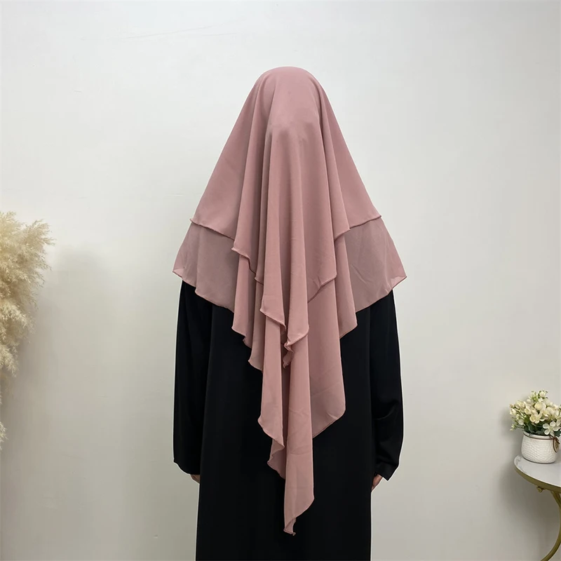 Muslim Women Two Layer Hijab Scarf Shawl Wrap Ramadan Chiffon Headscarf Middle East Dubai Turkey Solid Color Abaya Headscarf