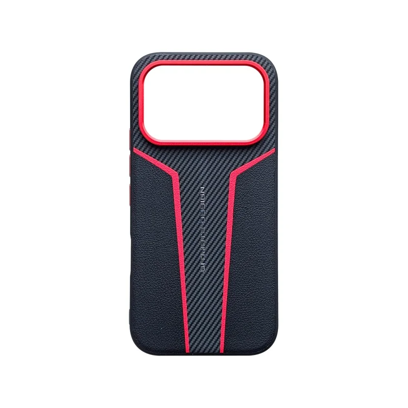 Premium Carbon Fiber Leather Protective Case with Metal Lens Ring - Anti-Drop Full Coverage
