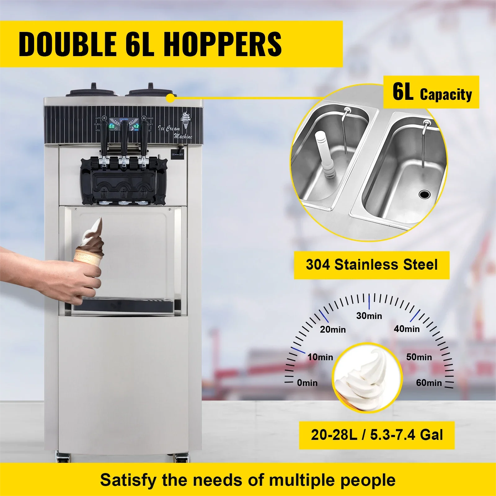 SIHAO Kommerzielle Softeis-Maschine 2200W 20-28L/H mit Doppel-6L-Behältern und Ein-Klick-Reinigung für Schulen und Imbissbuden – Detail 4