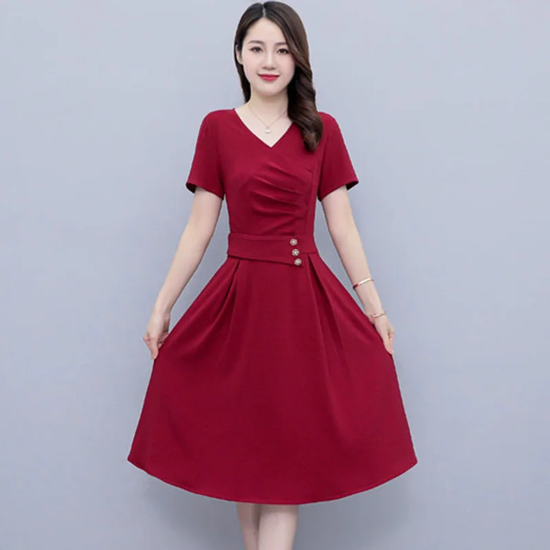 Elegant V Neck Midi Dress – Women’s Office Dress - Image 5