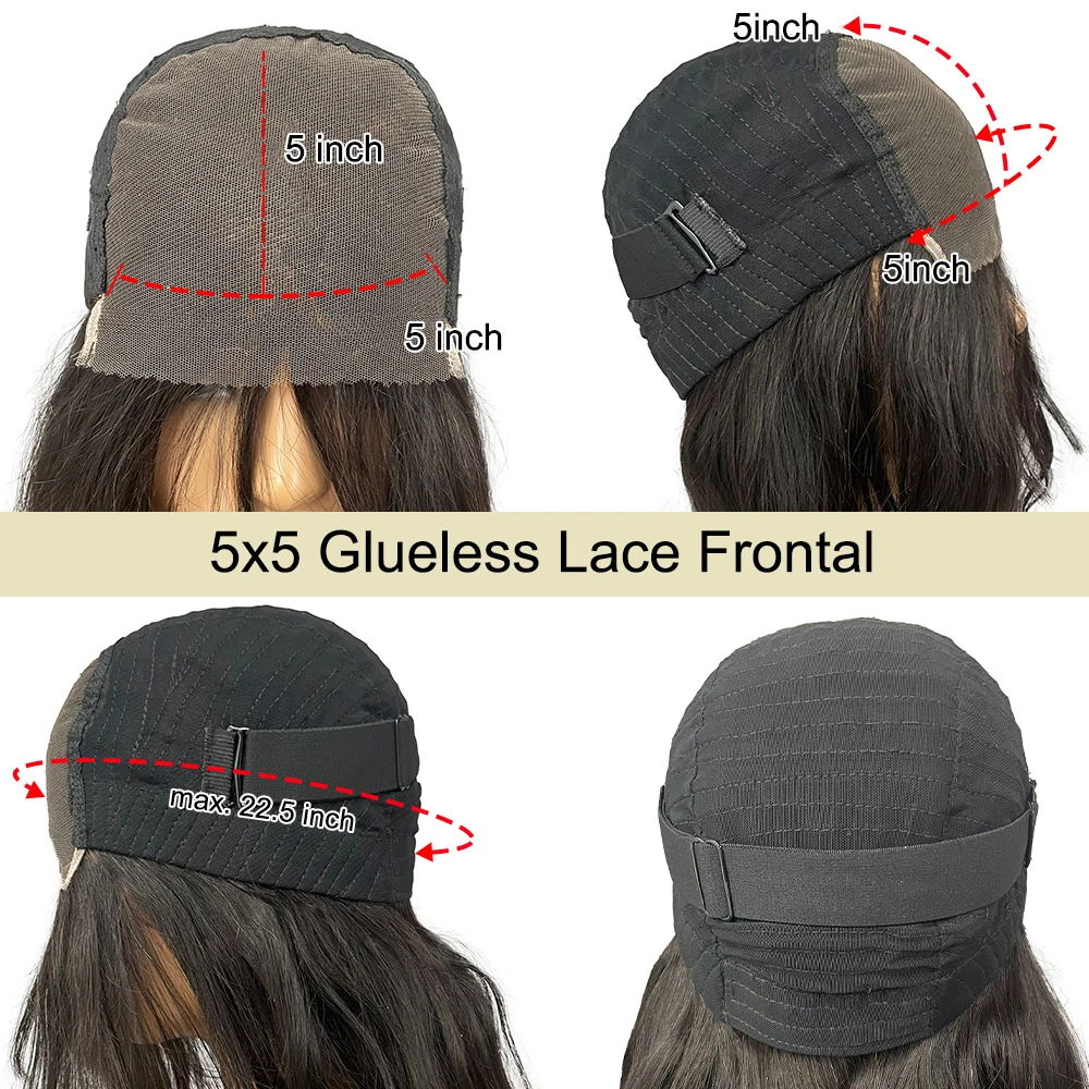 Glueless Side Part Layered Fluffy Bob Human Hair Wig Brown Highlight Wear to Go 5x7 Pre-Cut Lace Closure Remy Short Wave Wig