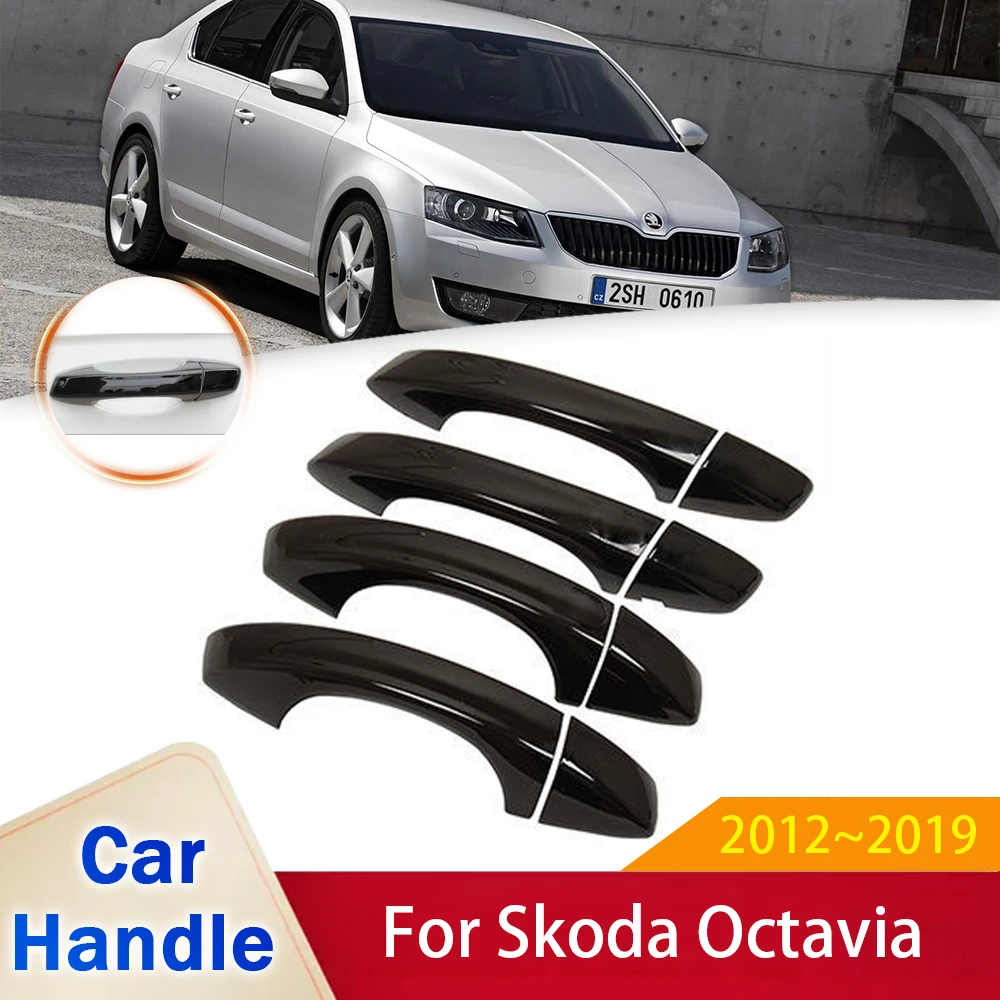 

for Skoda Octavia MK3 5E 2012~2019 2014 2016 Gloss Black Smart Door Handle Cover Sticker Trim Car Protective Film Accessories