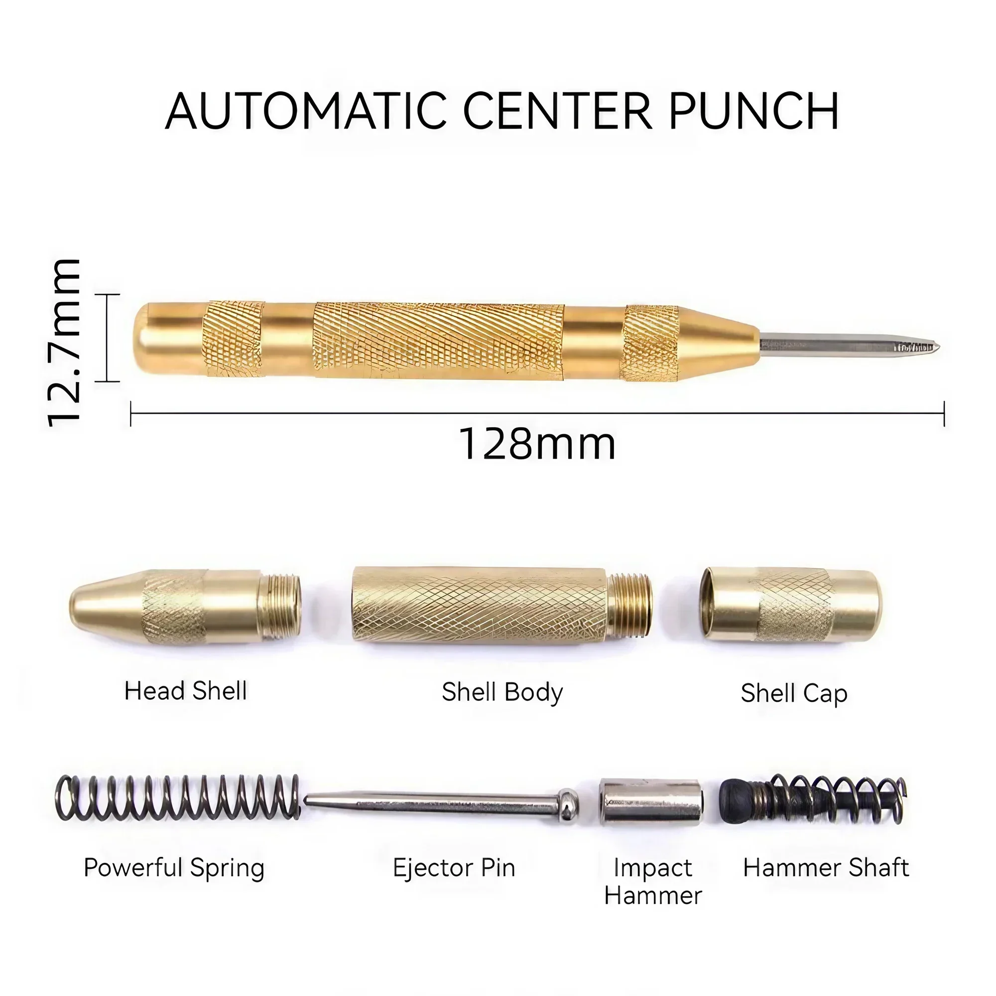 Description Picture 6 of itemSTONEGO 5in Heavy Duty Automatic Center Punch - Robust Steel, Adjustable Tension for Marking on Metal, Wood, Glass & Plastic