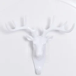 Elegant European Style Deer Head Wall Hook for Entryway and Living Room Decor (White)