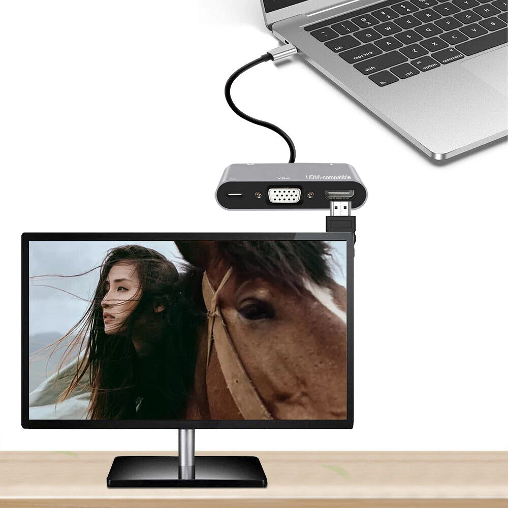 

4 в 1, USB C-хаб для VGA, HDMI-совместимый адаптер USB 3,0, док-станция PD для Macbook, телефона, ноутбука, ТВ, ПК, Кабель-адаптер