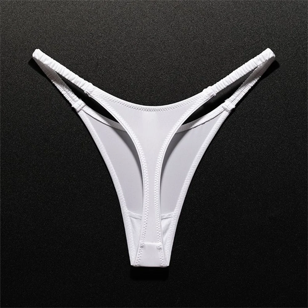 High Slit Sexy Ice Silk Thong with Elastic Pleated Waistband Sports "V-shape" Ladies Fitness G-string Plus Size Panties