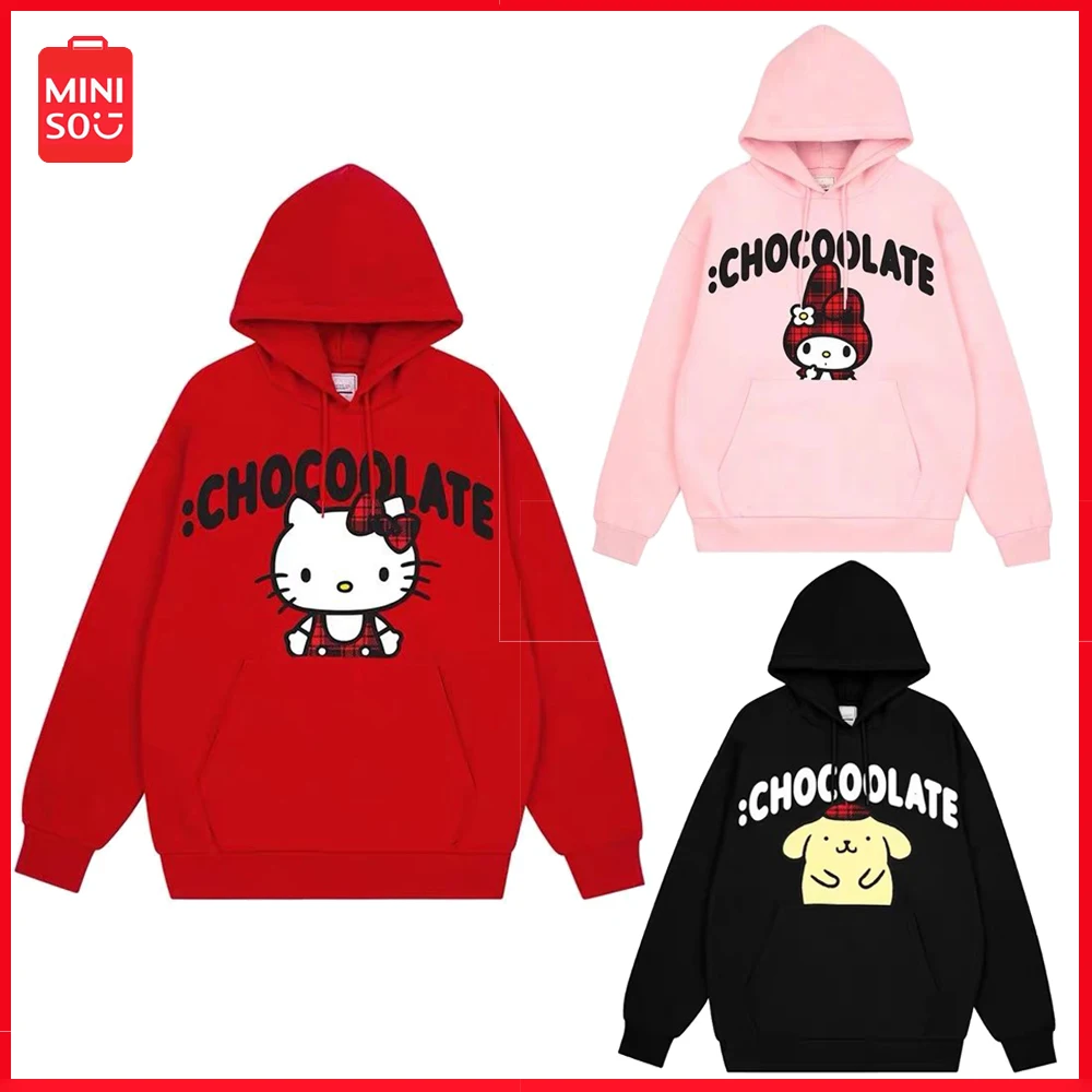 

New Miniso Sanrio Series 100% Cotton Sweatshirt Couple Clothing Padded Hooded Sweatshirt Autumn Winter Loose Top Coat Christmas
