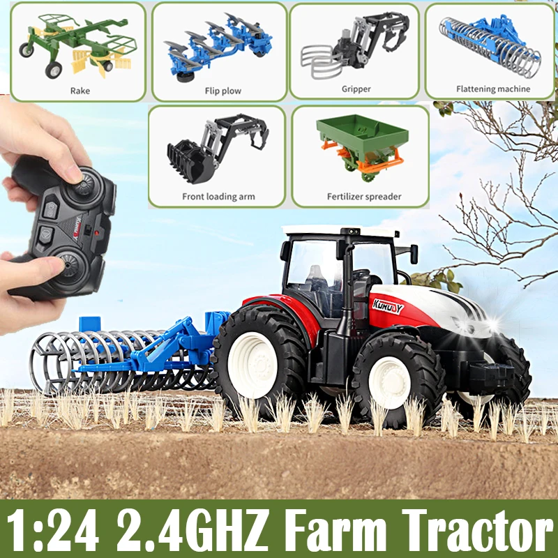 RC Farm Tractors Car 1/24 Radio Controlled Cars and Trucks 2.4G with Light Simulated Engineering Truck Model Toys for Children 2