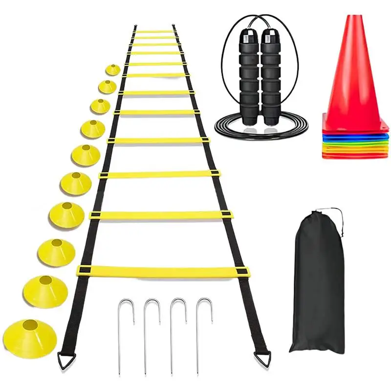 Soccer Agility Training Equipment Set 12 Rung Ladder Football Agility Speed Ladder Disc Cones Steel Stakes Football Training