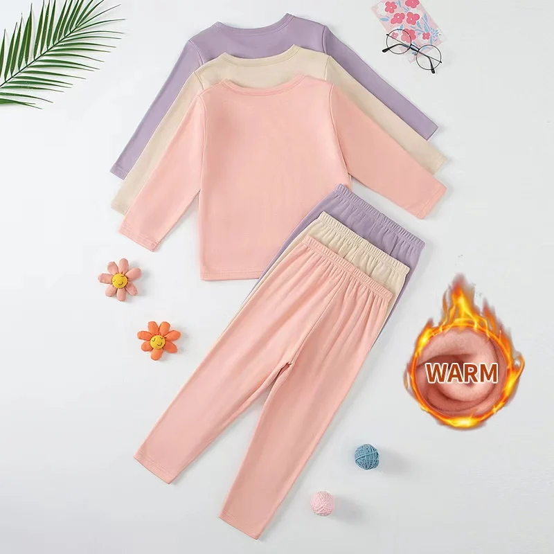 Children's Autumn And Winter Round Neck Warm Casual Suit 2piece Set For Boys And Girls Comfortable Sports Home Base Shirt Set