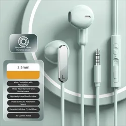 USB Type C HiFi Bass Stereo Wired Earphones with Volume Control (Green 3.5MM)