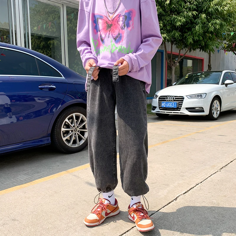 

9-points Drawstring Washed Jeans Men Oversize Loose Trend Street Trend Pants Casual Wide Leg Denim Trousers Four Seasons S-5XL