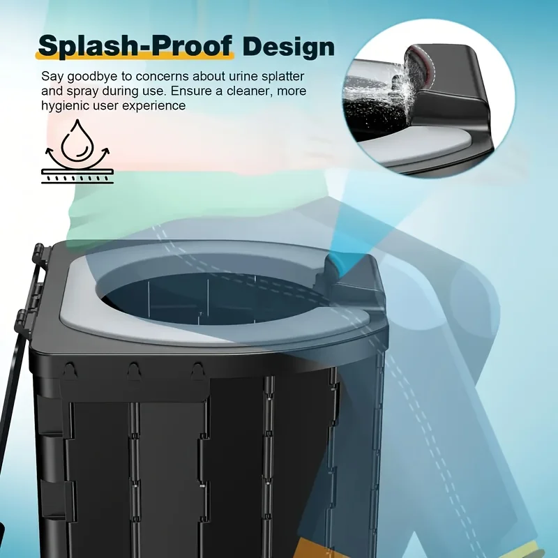 Portable Folding Toilet with PU Seat Cushion Includes Cellphone Holder Toilet Paper Holder Ideal for Camping Hiking and Outdoor