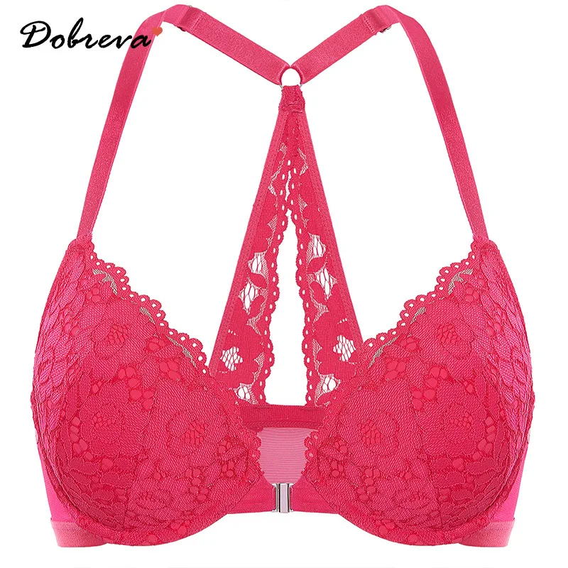 SHEKINI Reggiseno Con Chiusura Frontale In Pizzo - Senza Ferretto, Imbottito E Sexy - Bralette Triangolo Per Donna - Foto 4