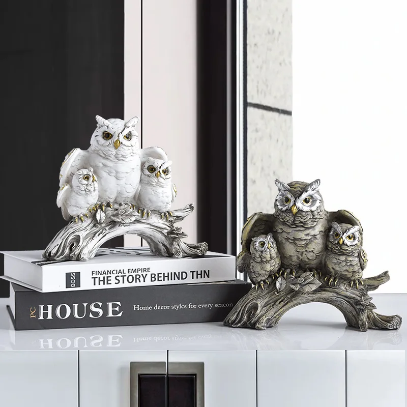 

New American Owl Decorative Ornaments Creative Resin Crafts Office Desktop Business High-end Bookcase Living Room Home Decor