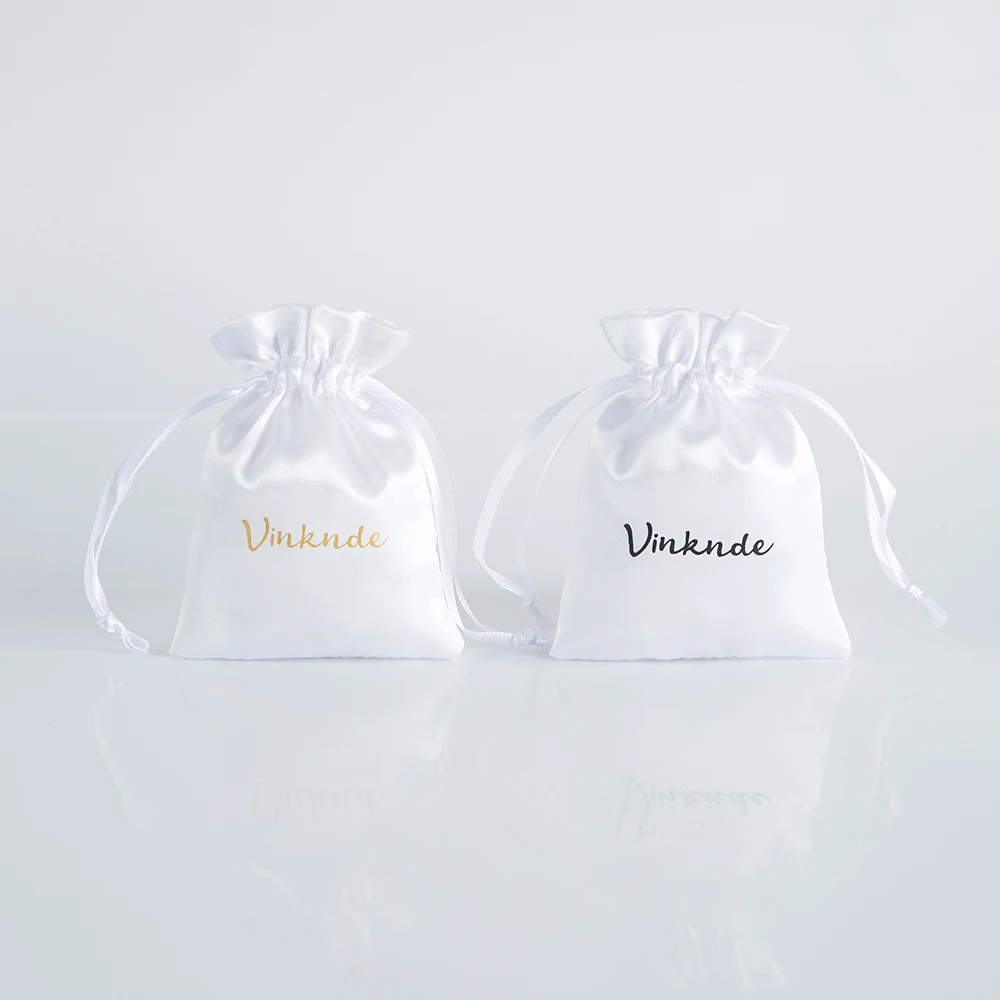 50pcs Bulk Custom Logo Drawstring Satin Silk Bags Jewelry Earrings Rings Bracelet Pouches Christmas Wedding Gift Packaging Bag