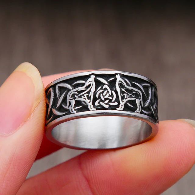 2PCS 8mm Viking Celtic Wolf Bands Ring Set for Women Men,Thick Silver  Plated Hollow Engraved Wolf Ring with 316L Stainless Steel Wolf Ring,  silver, Cubic Zirconia|Amazon.com