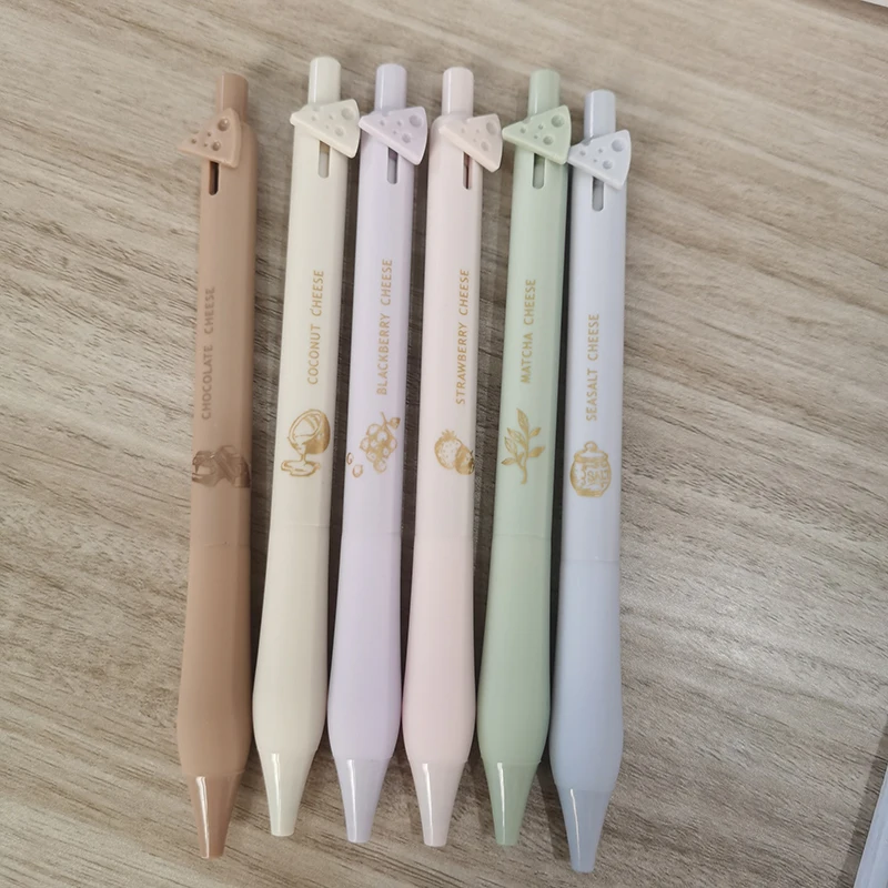 학생용 치즈 0.5MM 젤 펜, 블랙 퀵 드라이 젤 잉크 펜, 귀여운 글쓰기 펜, 학교 사무실 선물 용품, 문구, 세트당 6 개