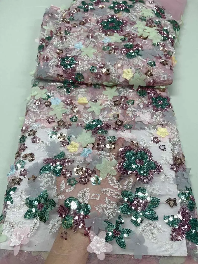 

African Net Lace With Sequins and beads French Tulle Lace African Lace Fabric S-1211682 Nigerian Lace Fabrics For Wedding