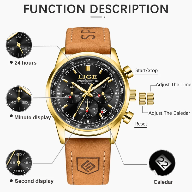LIGE  Men Fashion  Original Watches Simple Men Business Leather  Quartz Watch Casual Watch For Man Relogio Masculino