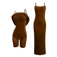 Body Shaper Dress Bodycon Maxi Mini Built In Shapewear Bra 2 In 1 Women Lounge Spaghetti Strap Backless Long Dresses Club Party - Image 2