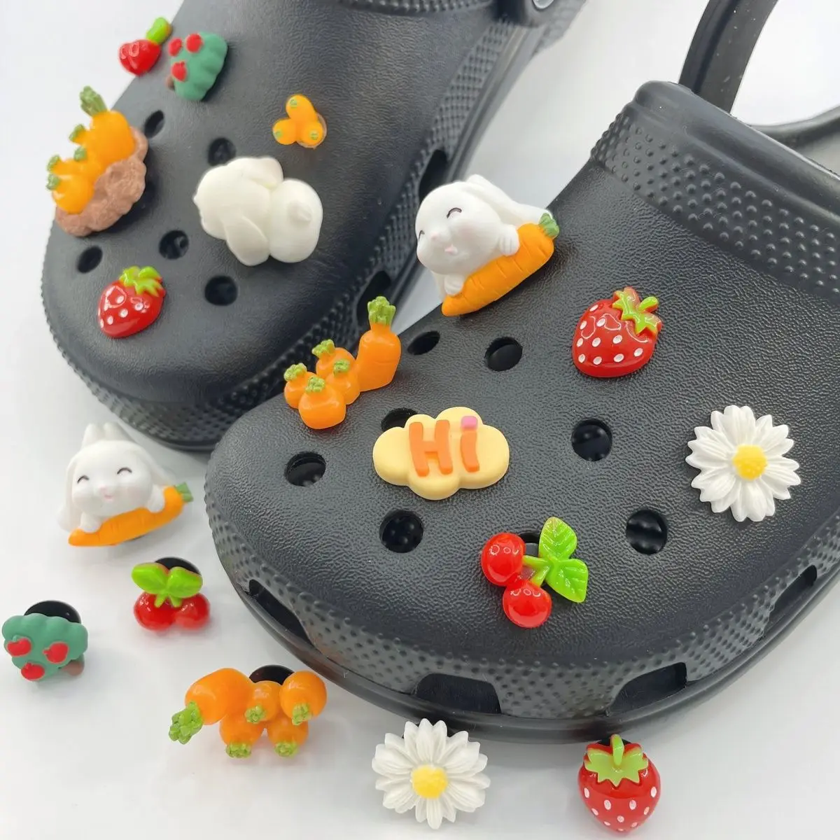 New Croc Decoration Cute Rabbit Carrot Set Croc Charms Designer
