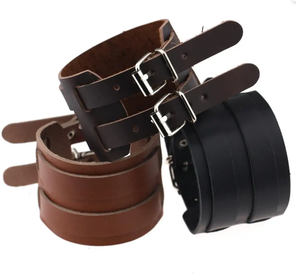 

Fashion Wide Genuine Leather Bracelet Brown Black Wide Cuff Bracelets Bangles Vintage Punk Wristband Men Jewelry S3003