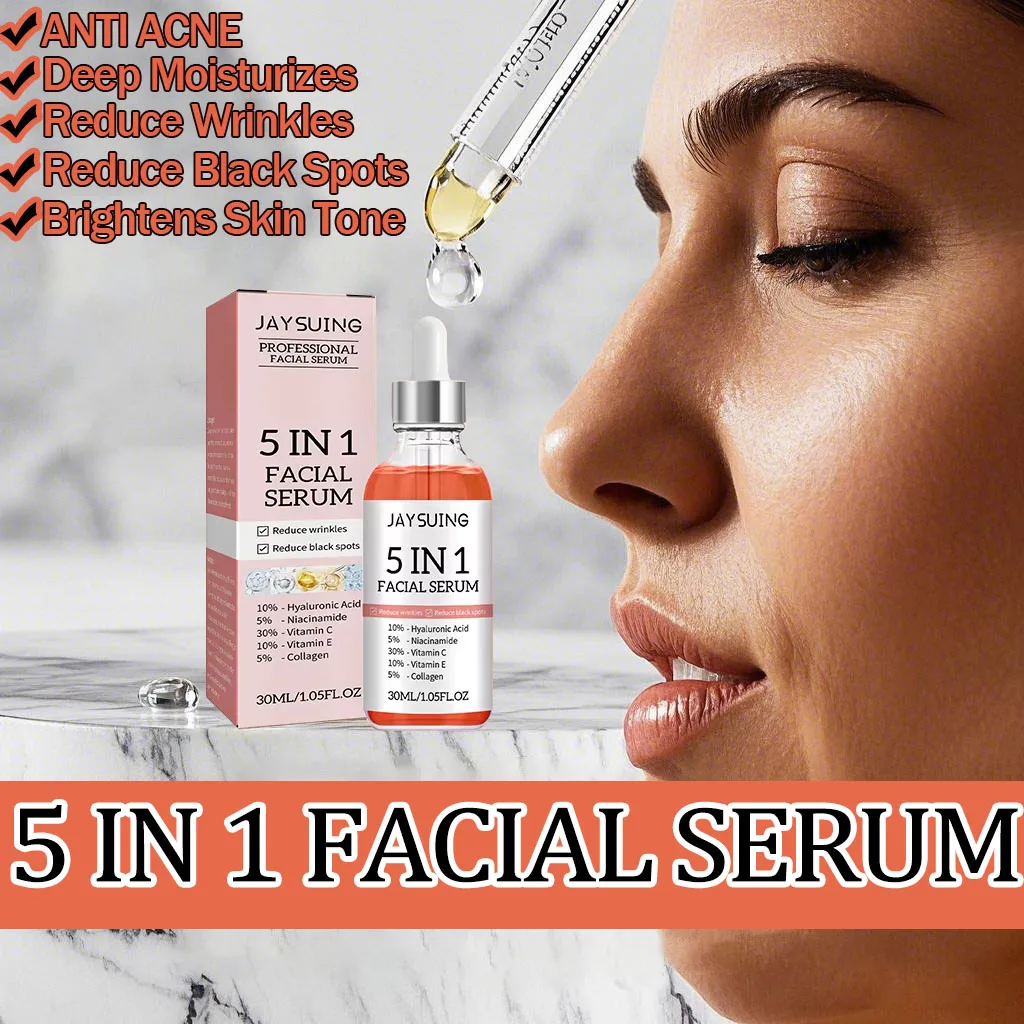 5 in 1 Facial Serum-Reduces Fine Lines Brightens Hydrates Firms Repairs Skin Vitamin C E Ant Aging 30ml Fast Acting