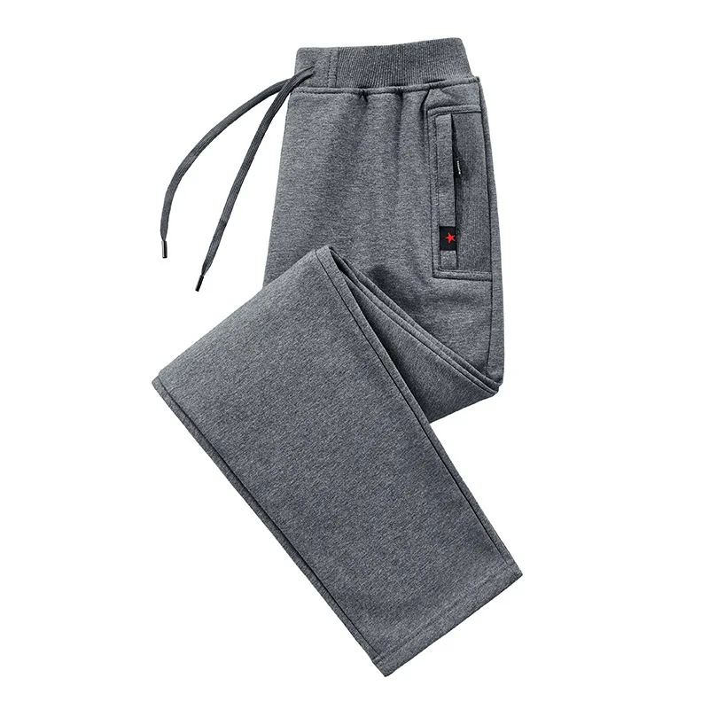 Boweylun New Cotton Autumn Casual Sweatpants Zipper Pocket Drawstring Pants Men Comfortable Large Size Solid Straight Pants