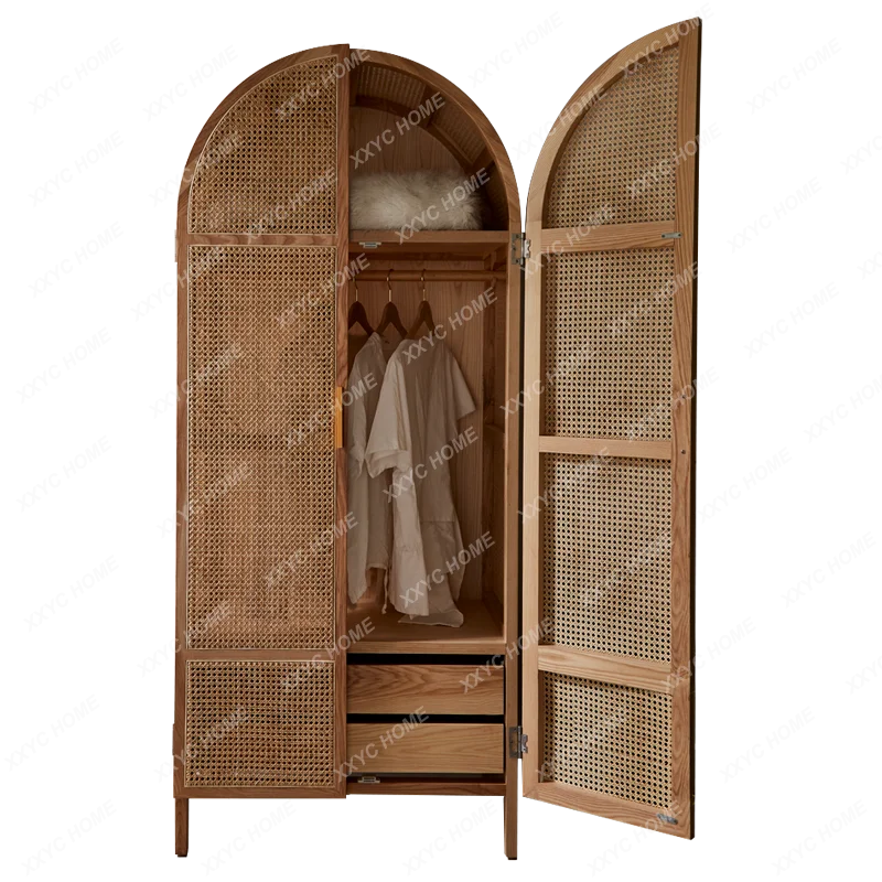 

Rattan Art Cabinet Modern Solid Wood Frame Wardrobe Nordic Homestay Bedroom Wardrobe