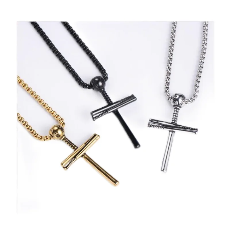 catcher cross Classic Punk Stainless flat stitch Steel Baseball Cross Pendant Necklace I Can Do All Things Strength Bible Verse
