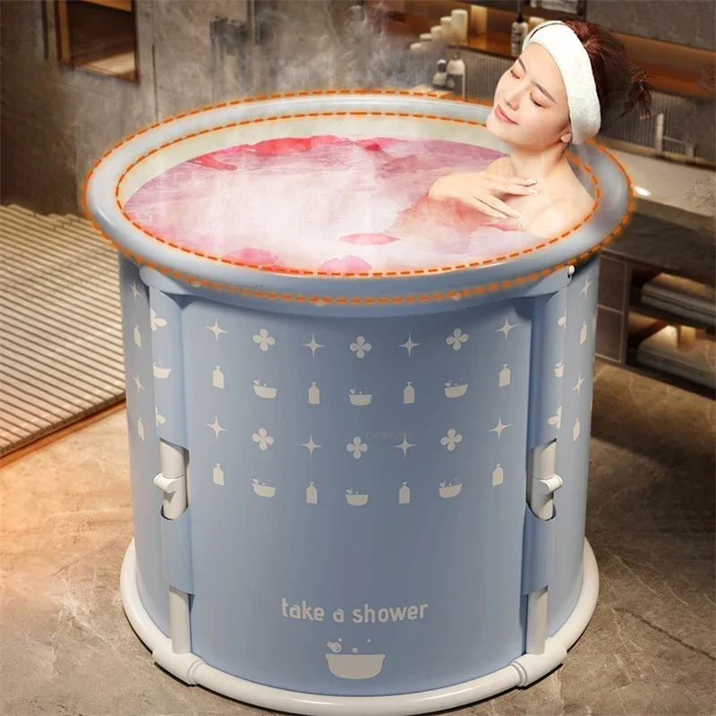 Small Apartment Bathroom Tub Foldable Bathtub Household for Adults Dormitory Round Bath Bucket Hot Sauna Bathtub Bath Artifact