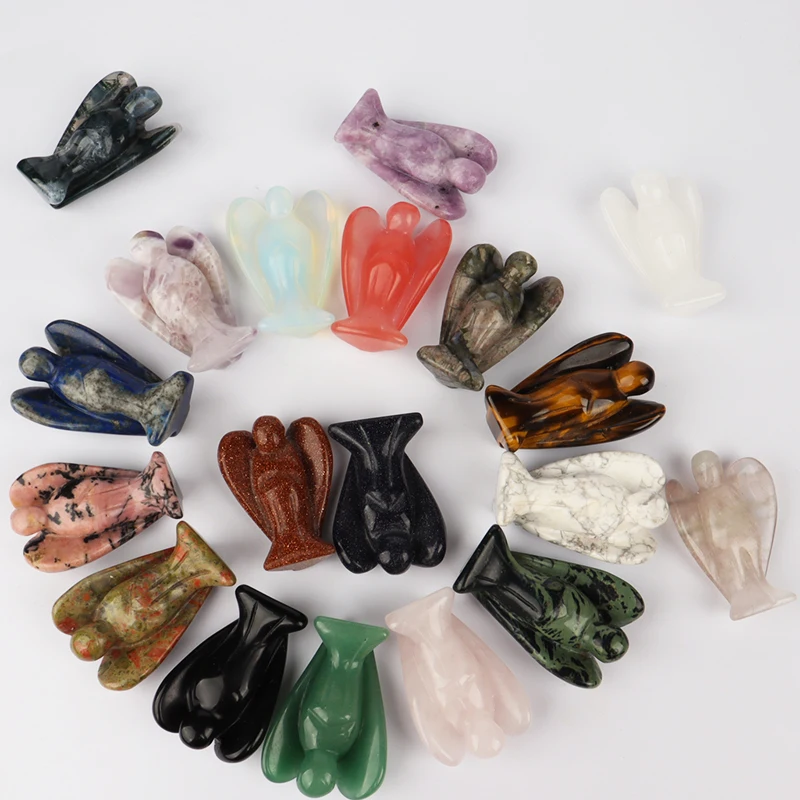 Hand carved natural stone angel figurine, mini Crystal Crafts, Black Jade gemstone, healing, home decoration, 1.5 inch 2