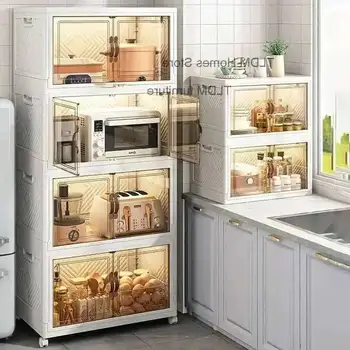 ตู้เก็บของพลาสติกแบบพับได้สำหรับห้องครัว ห้องนอน ตู้ข้างเตียงทันสมัย พร้อมล้อเลื่อนและชั้นเก็บของหลายชั้น 1