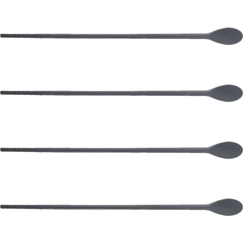 

2 Pairs Silicone Chopsticks and Spoons Mixing Black Multi-use Stirring Double Head Silica Gel Bar Rod