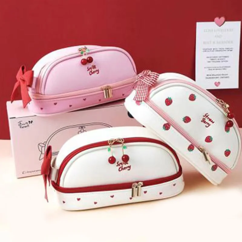 Doppel schicht Niedlich PU Bleistift Fall Schreibwaren Lagerung Tasche ...