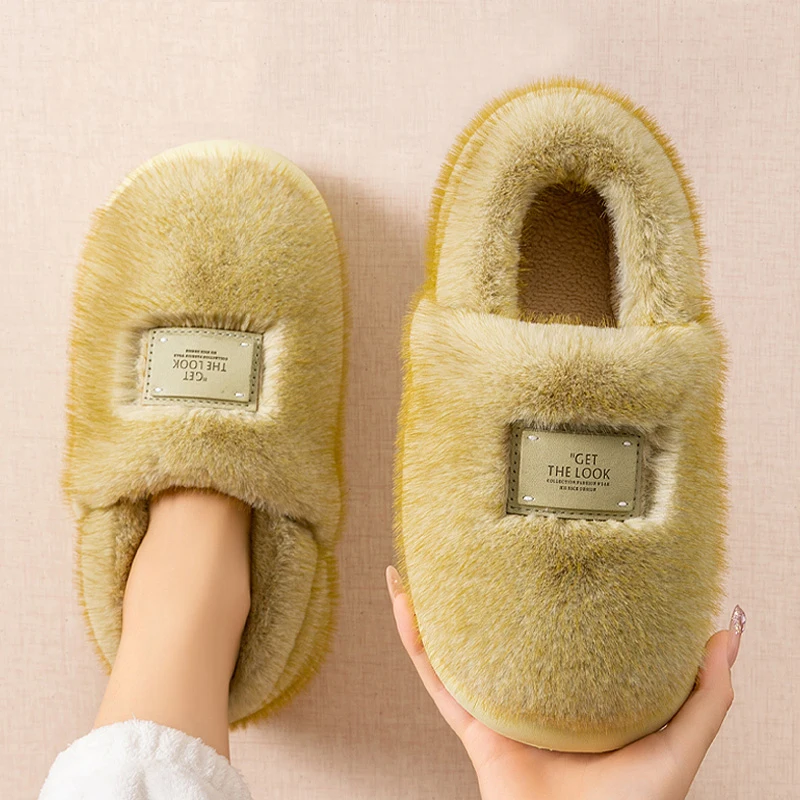 2025 Winter Warm Fluffy Slippers Women Comfort Indoor Soft Sole Cotton Padded Shoes Woman Slip On Anto Slip Plush Slides Female