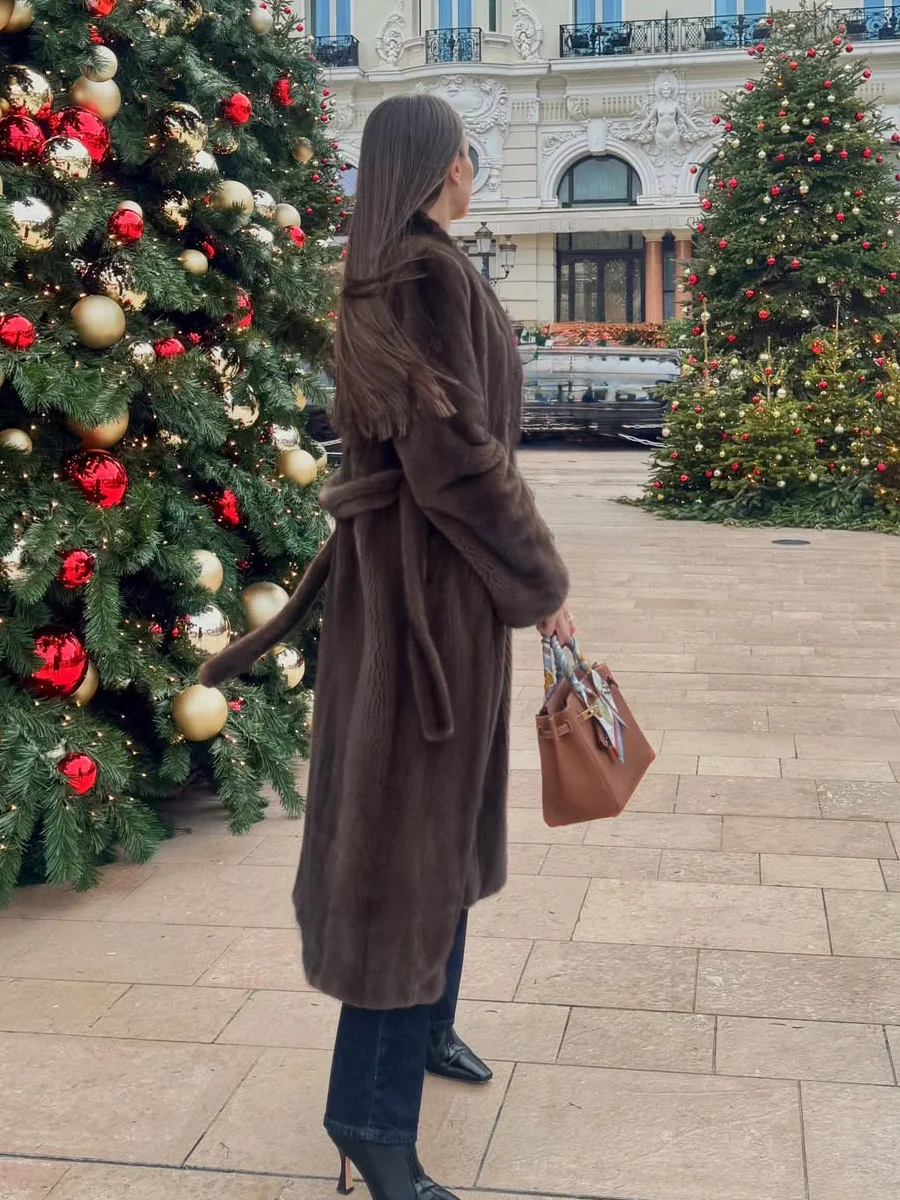 Winter Long Thick Warm Faux Mink Fur Jacket Coat Women With Belt High Quality Luxury Long Mink Fur Cardigan Jacket Ladies