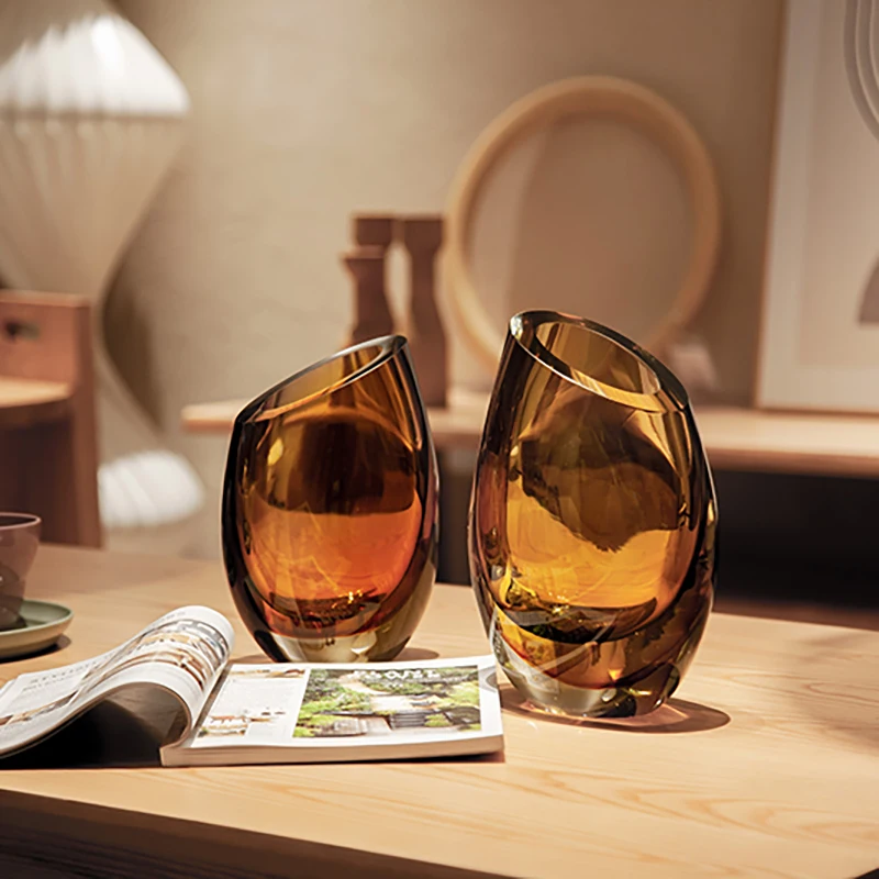 Amber Glass Urn Vases 1