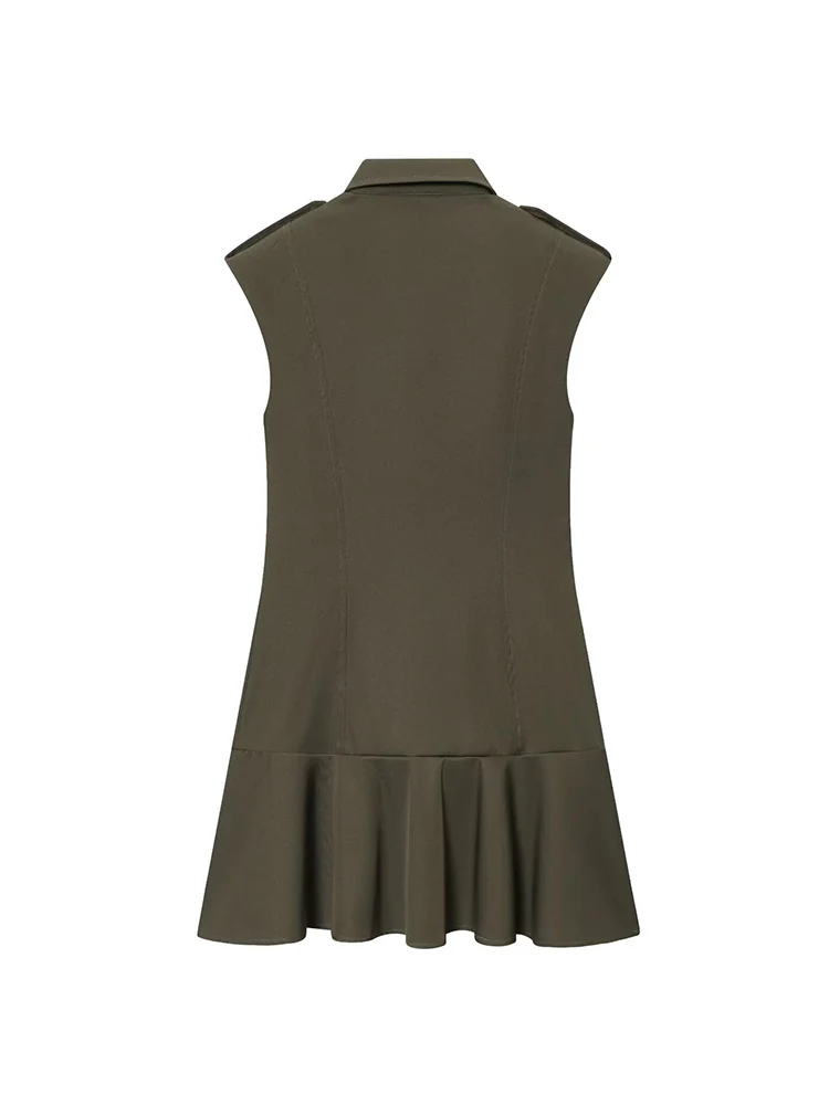 New Women's Short Dress With Padded Shoulder Sexy Lapel Button Decoration Sleeveless Slim A Line Dress Fashion High Street