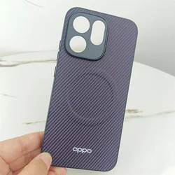 Carbon Fiber Texture Magnetic Phone Case - Wireless Charging Protective Cover - OPPO Find X9 Ultra (Purple)
