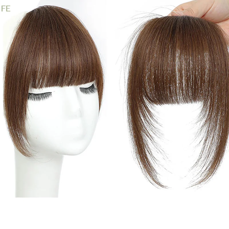 Frange Sintetiche Finte Effetto Naturale, Extension Capelli Frontali, Posticci Neri e Marroni con Clip, Doppie baffine per Acconciature