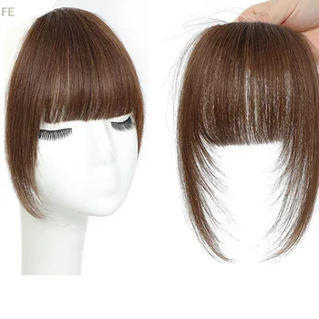Frange Sintetiche Finte Effetto Naturale, Extension Capelli Frontali, Posticci Neri e Marroni con Clip, Doppie baffine per Acconciature