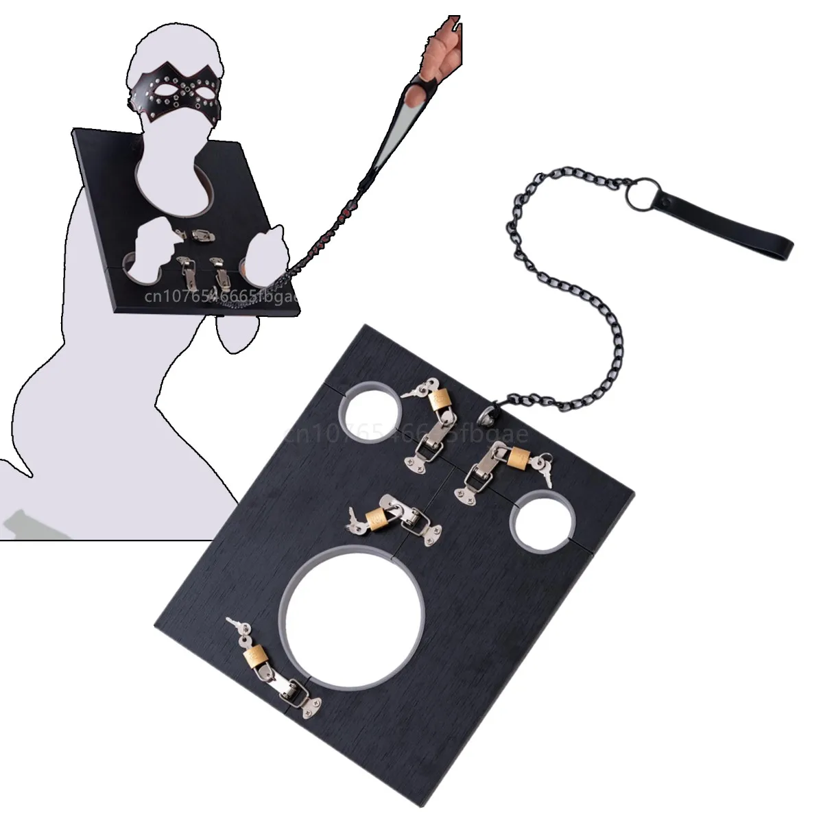 Removable Metal Chain Wood Shackles Hand Cuffs Neck Collar Lock BDSM Bondage Restraint Erotic Sex Toys for Couples Adult Games