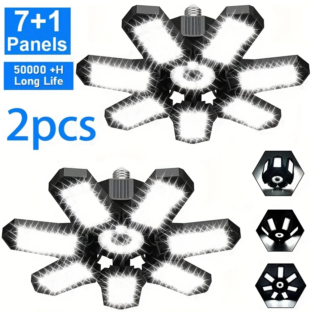 หลอดไฟ LED แบบปรับได้ 1/2 แพ็ค, หลอดไฟ LED ขนาดเล็ก 7+1 แผงปรับได้ ขั้ว E26/E27 สำหรับไฟเพดานในโรงรถ/โรงงาน 1